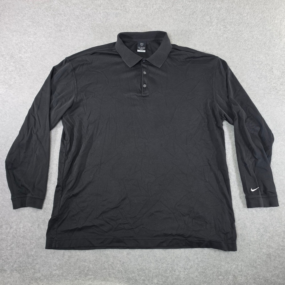 Nike Golf Dri-FIT Long Sleeve Polo Shirt Mens XXL Black Solid Performance Top